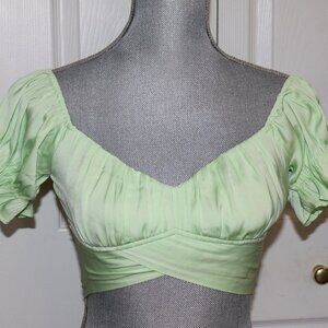 Bubble Crepe Crop Top Green Saints + Secrets